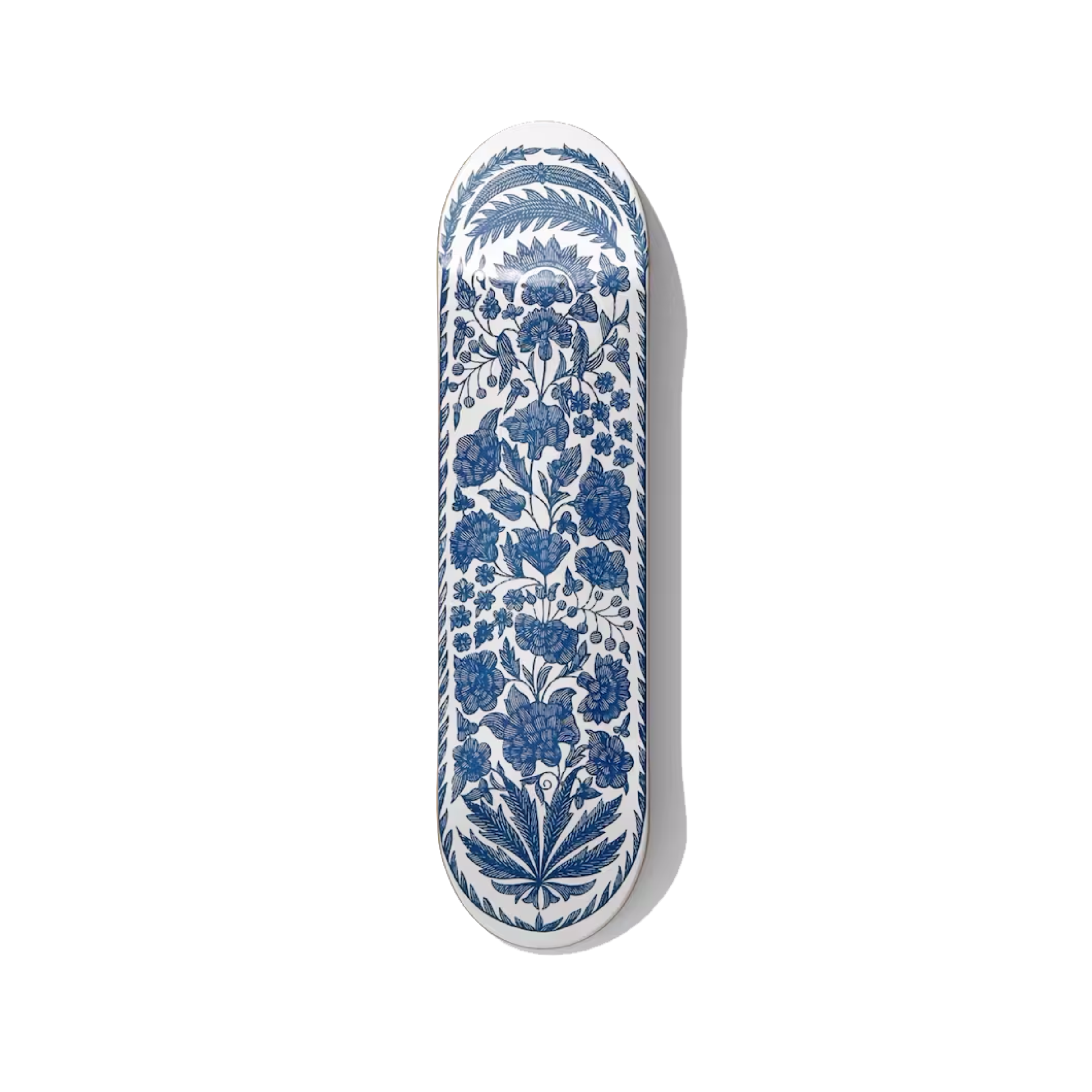Blue and White Chinoiserie Floral Cannabis Skateboard Wall Art - Premium Canadian Maple Deck