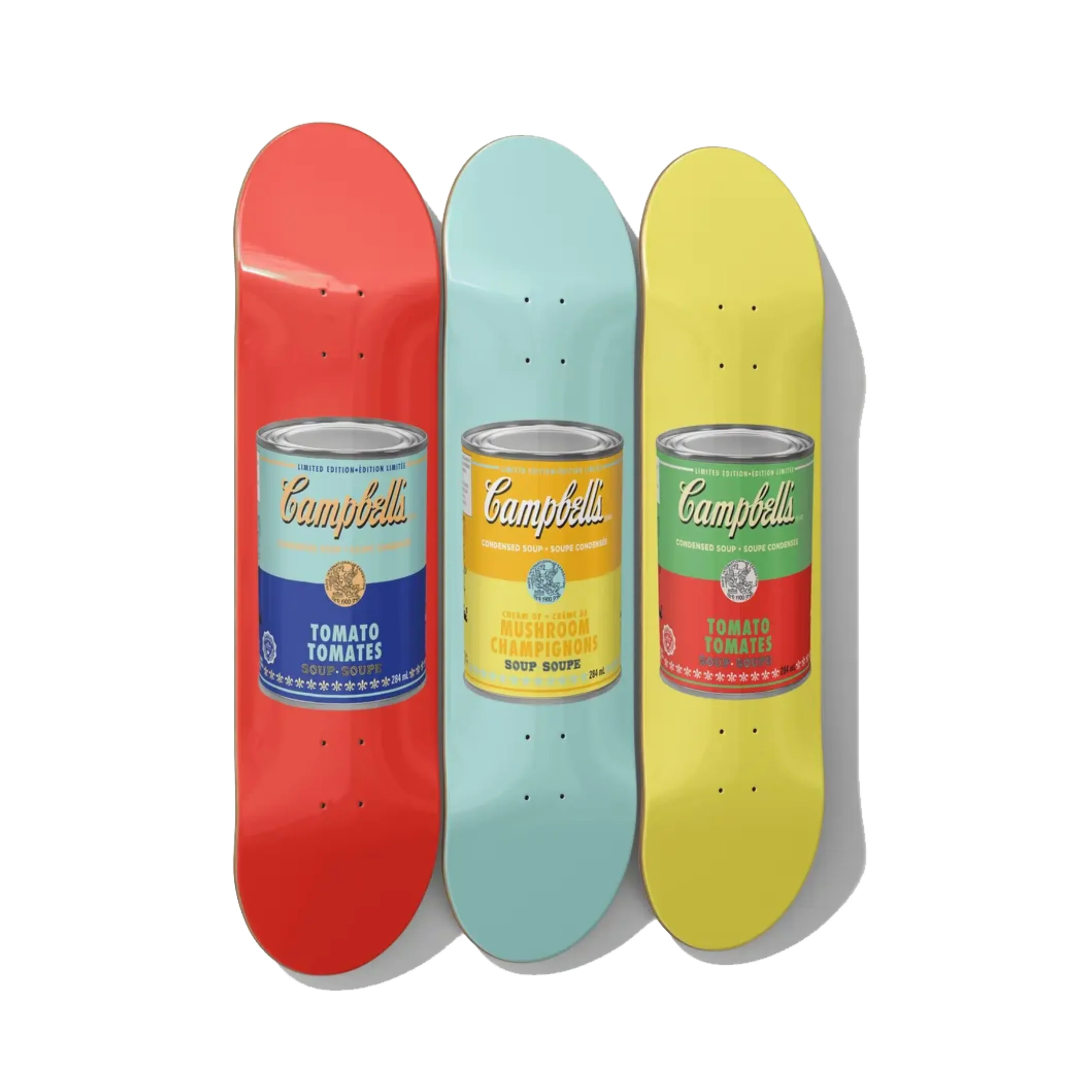 Andy Warhol – Campbell’s Soup Cans Skateboard Deck Triptych Wall Art – Premium Canadian Maple.