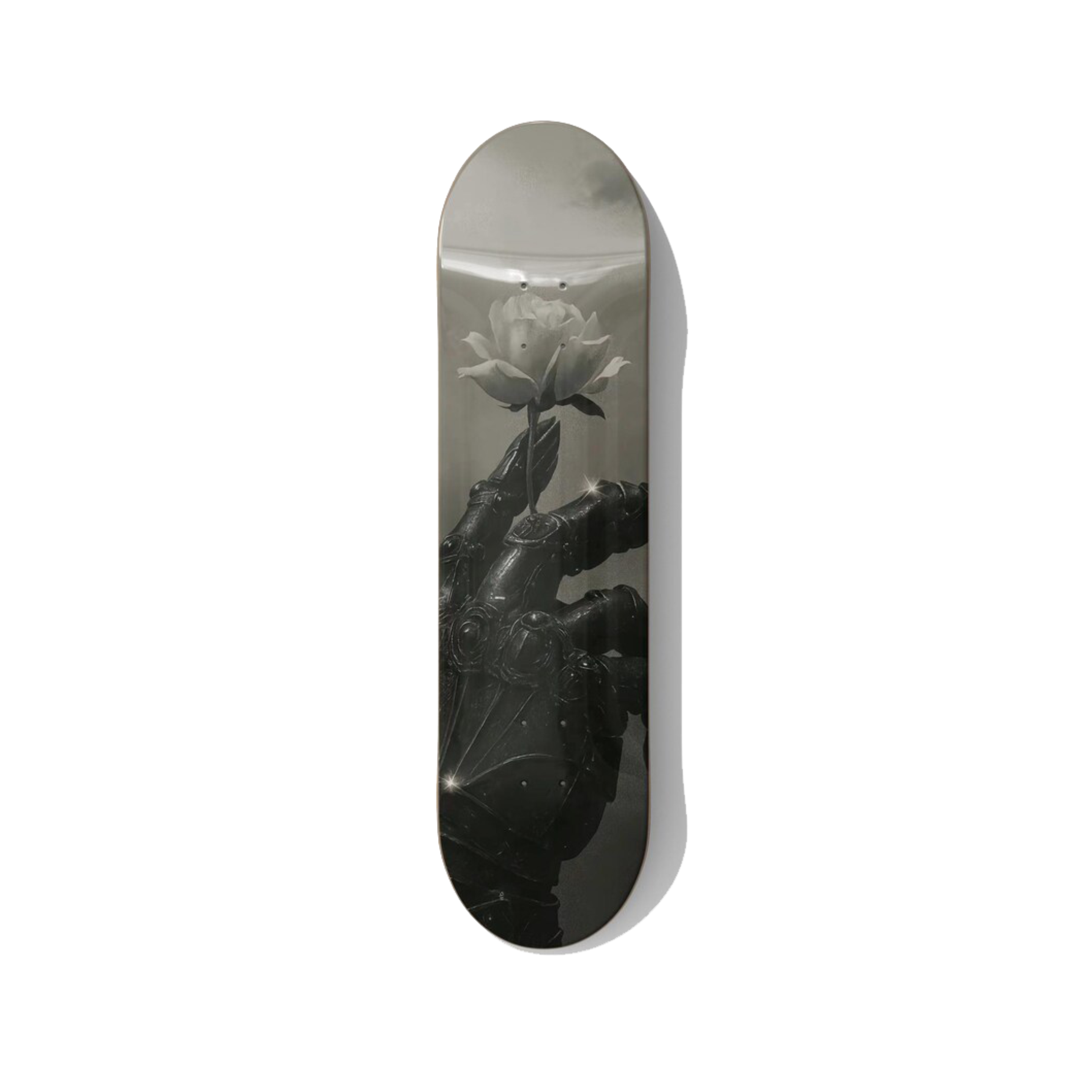 Mechanical Gauntlet Holding Rose Skateboard Wall Art - Premium Canadian Maple Deck