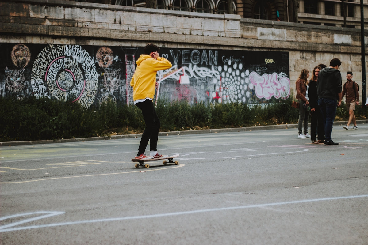 woman riding skateboard