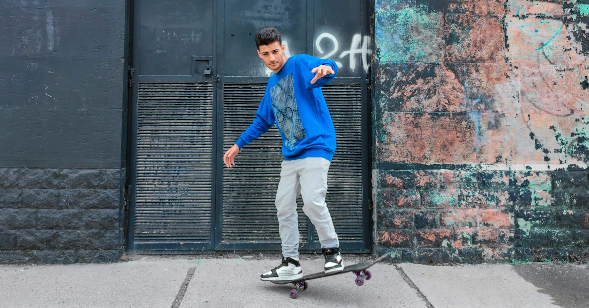 a man riding a skateboard