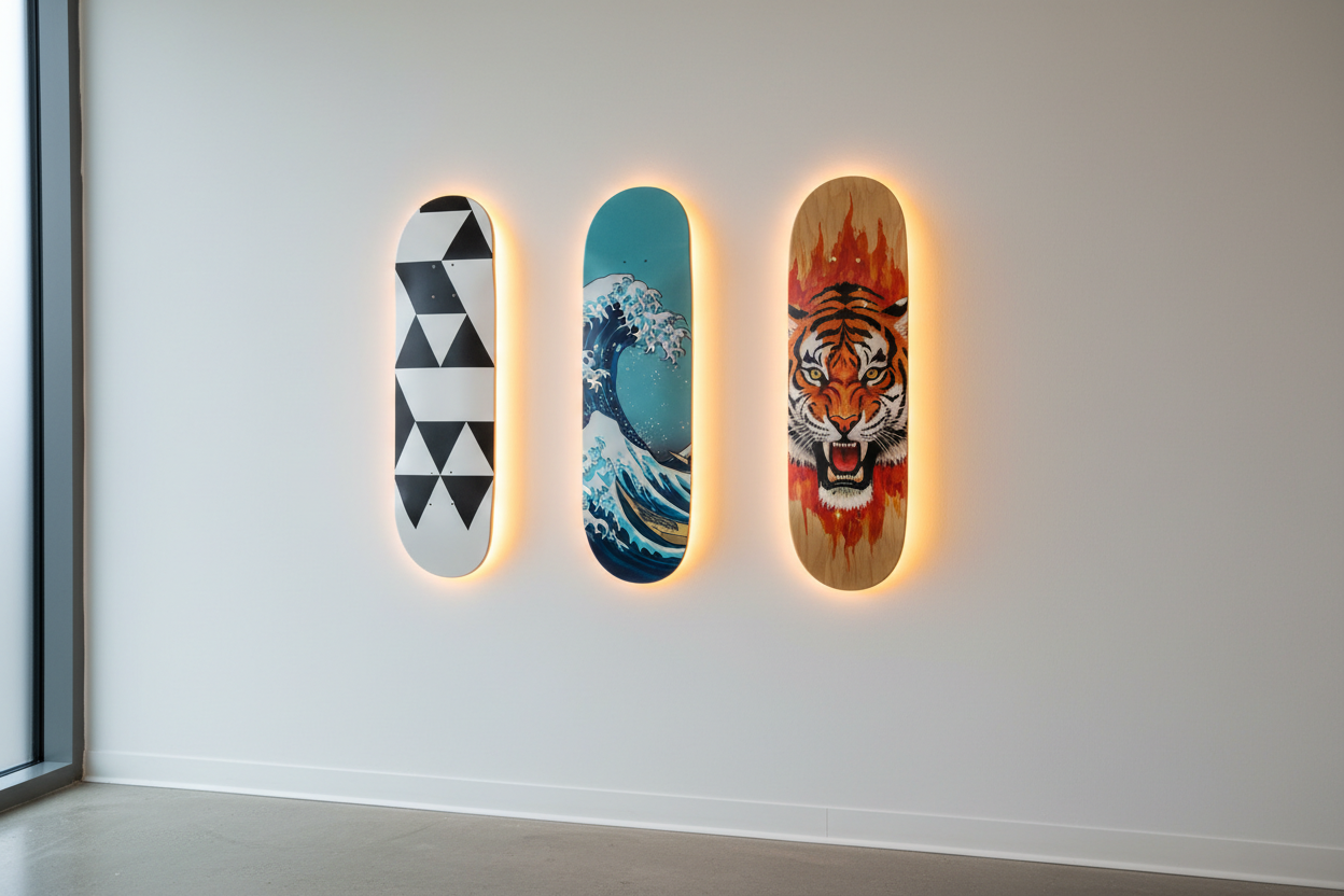 Skateboard Art with LED Backlighting Ideas: Transform Your Space with Illuminated Deck Displays