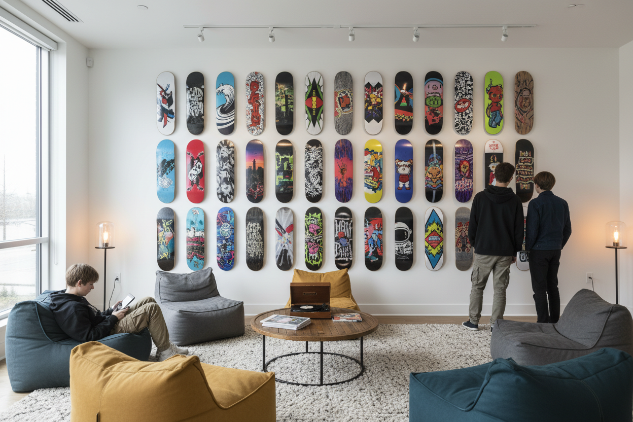   Skateboard Deck Art for Teen Hangout Spaces
