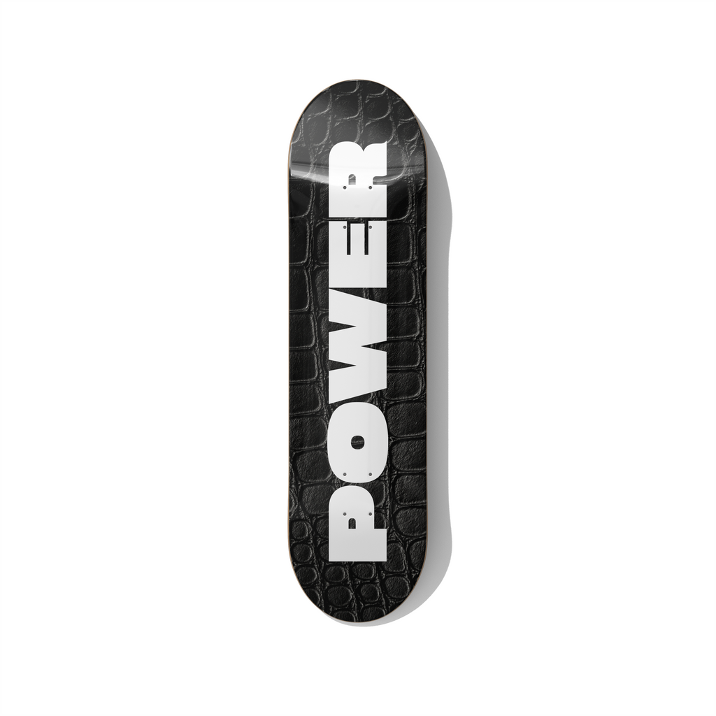 POWER – Black Croc Texture Skateboard Wall Art – Premium Canadian Maple Deck - deckarts.com