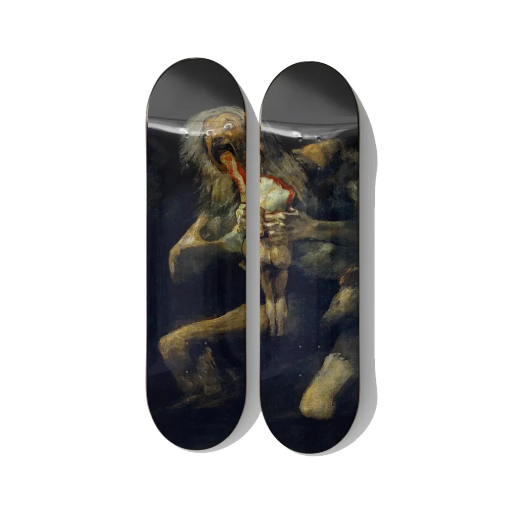 Saturn Devouring Maple Wood Skateboard Deck Duo Wall Art.