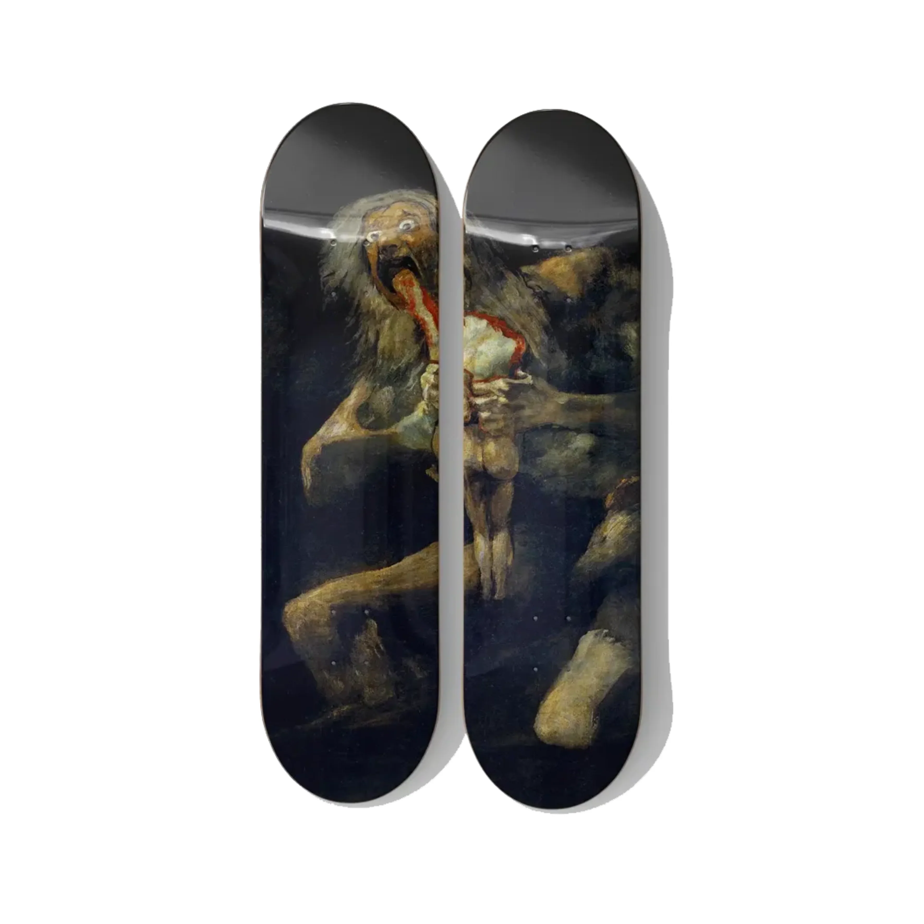 Saturn Devouring Maple Wood Skateboard Deck Duo Wall Art.