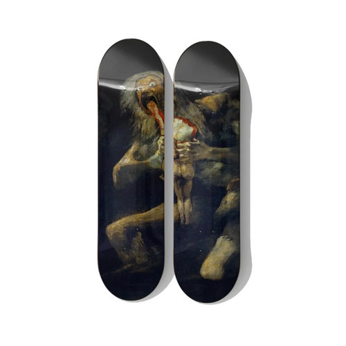 Saturn Devouring Maple Wood Skateboard Deck Duo Wall Art.
