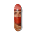 Red helmet portrait contemporary conceptual skateboard wall art on Canadian maple deck