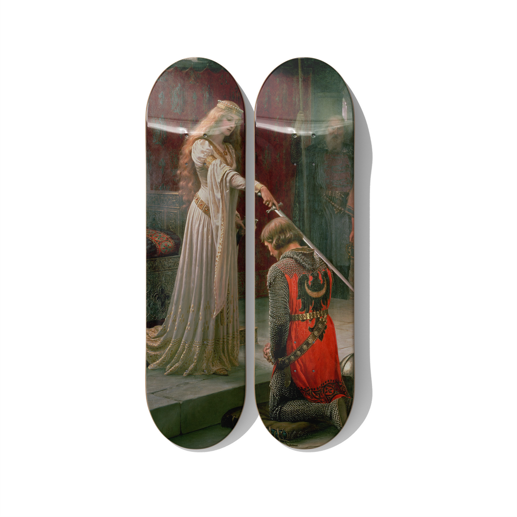 Edmund Leighton The Accolade Skateboard Deck Diptych Wall Art – Medieval Romance Classic Painting Art Decks - deckarts.com