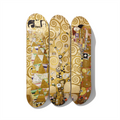 Klimt Tree of Life Triptych – Golden Art Nouveau Three-Panel Skateboard Art - deckarts.com