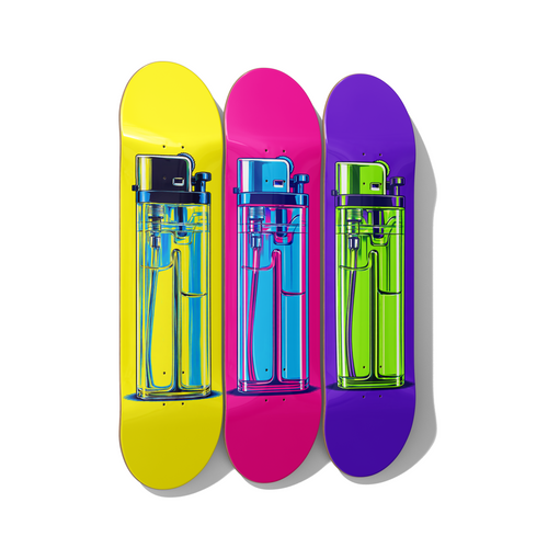 Skateboard Wall Art – Neon Lighter Triptych Pop Art Wall Decor