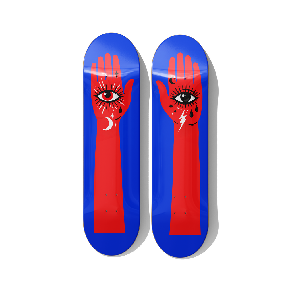 Skateboard Wall Art – Mystical Hand Eye Diptych Set (2 Decks)