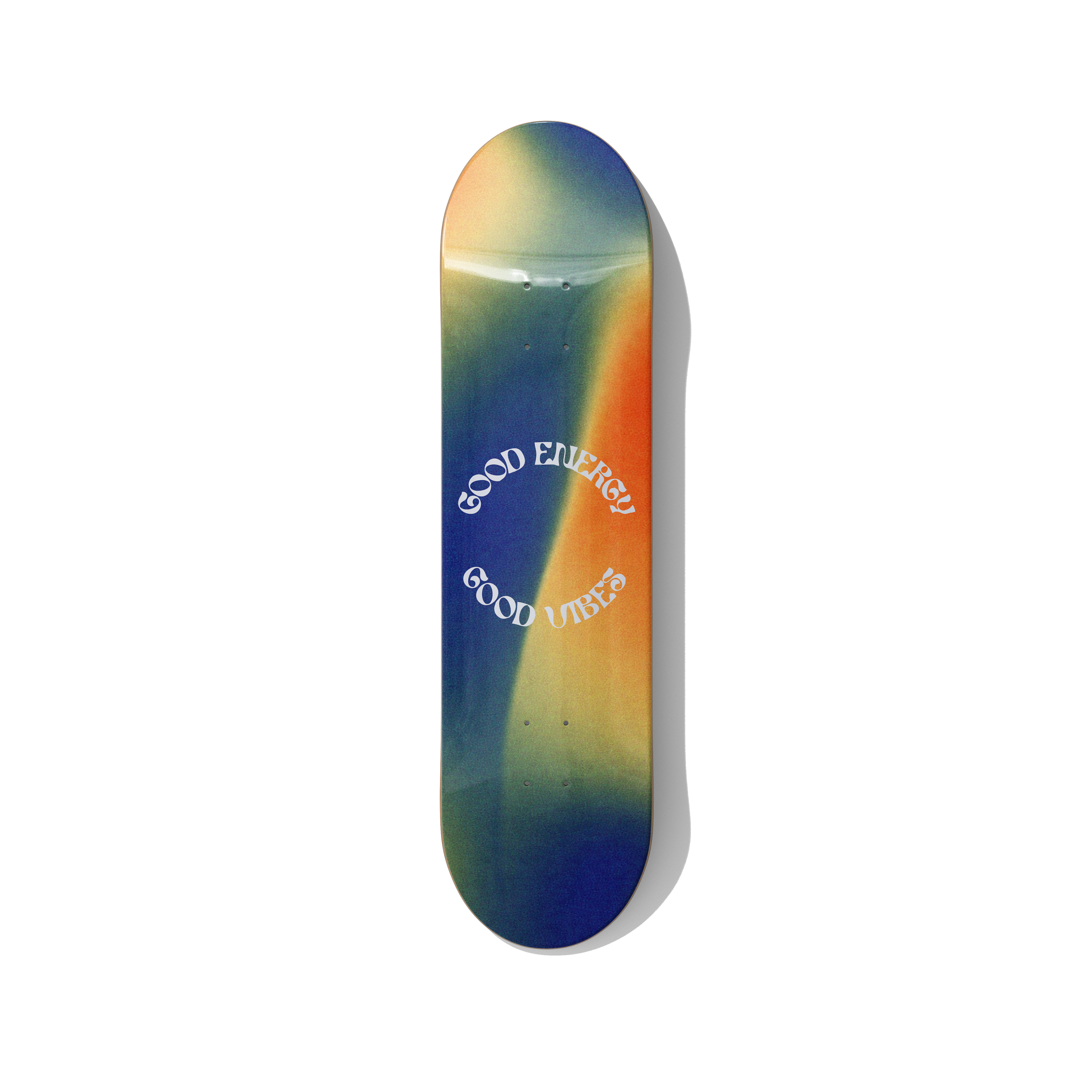 Good Energy Good Vibes aesthetic gradient skateboard wall art on Canadian maple deck