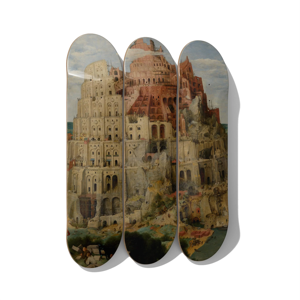 Tower of Babel Skateboard Deck Triptych Wall Art - Premium Canadian Maple.