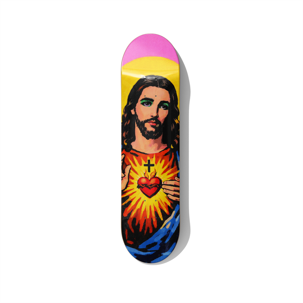 Sacred Heart modern religious pop art skateboard wall art on Canadian maple deck