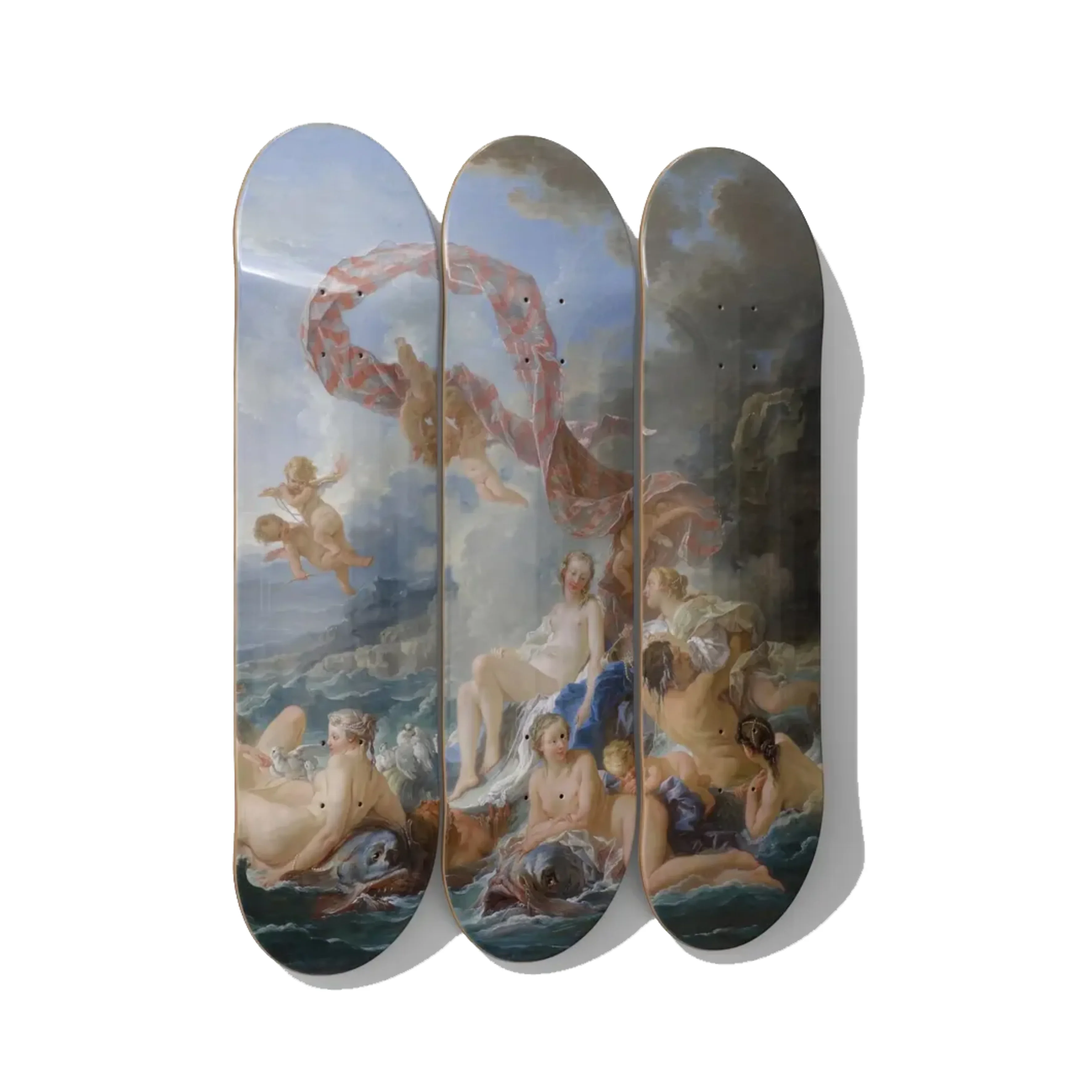 François Boucher – The Triumph of Venus Skateboard Deck Triptych Wall Art – Premium Canadian Maple.