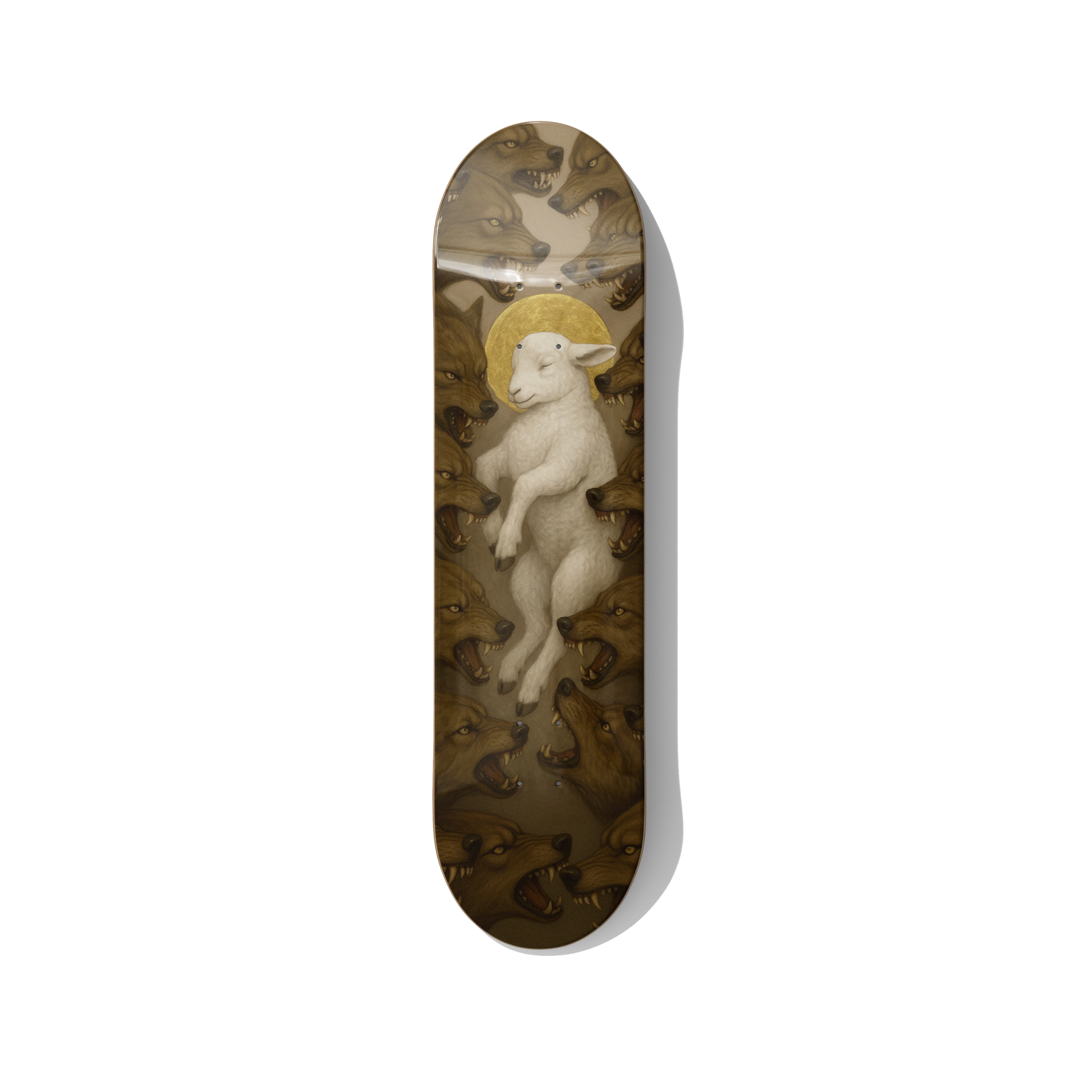 Lamb Among Wolves – Symbolic Surrealism Skateboard Wall Art – Premium Canadian Maple Deck - deckarts.com