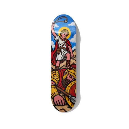 David and Goliath biblical series skateboard wall art on premium Canadian maple deck