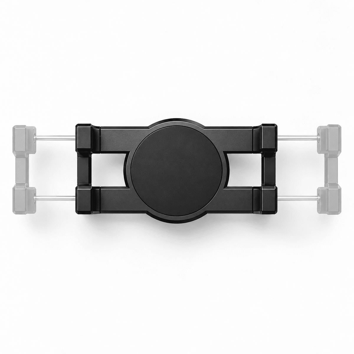 Adjustable extendable clamp of the rotating wall mount for skateboard wall art on premium Canadian maple deck